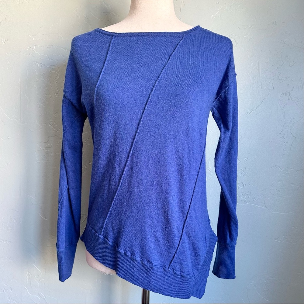 Eileen Fisher Women Luxe Blue Asymmetrical 100%‎ Merino Wool Sweater Size XS EUC